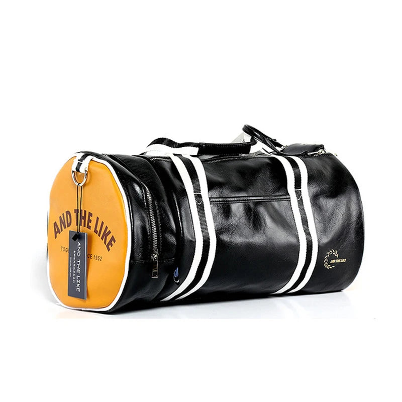 vintage men's pu sports bag - Black and Yellow