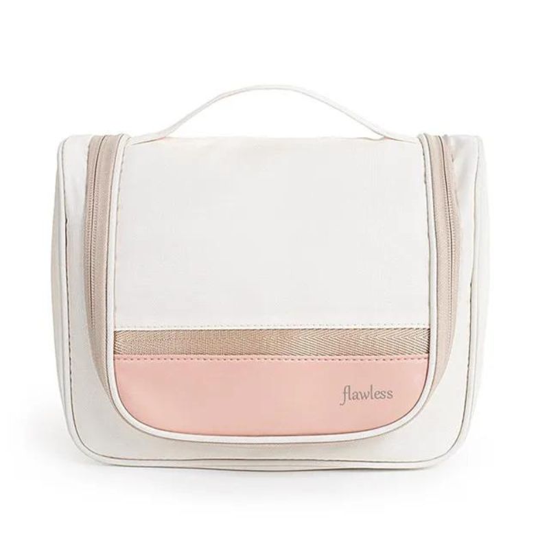 foldable crochet toiletry bag - White
