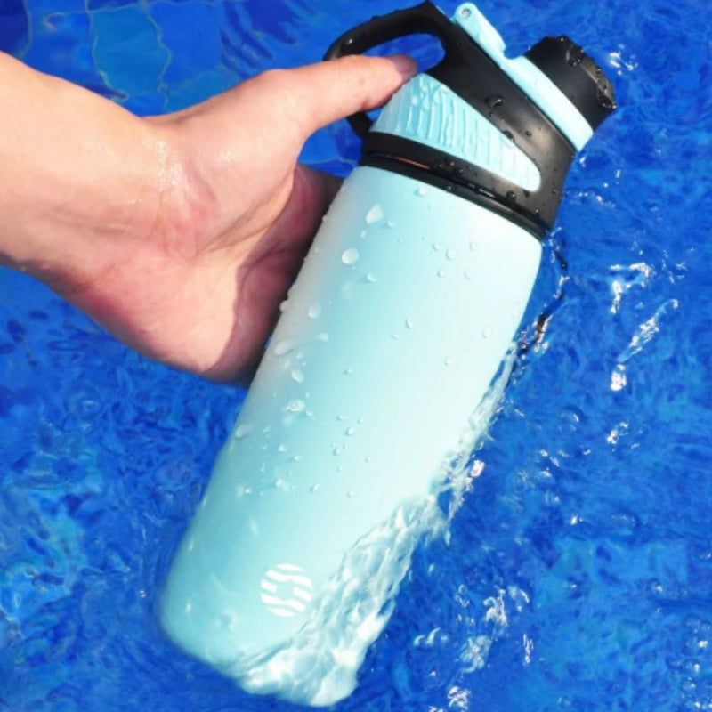1l insulated bottle held in hand - Turquoise to Lavender Gradient - Navy Blue - Black - Green - Lavender