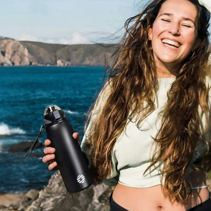 1l insulated bottle held in hand - Turquoise to Lavender Gradient - Navy Blue - Black - Green - Lavender