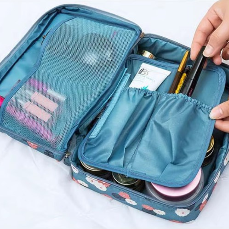original travel toiletry bag open compartment - Wine Red - Violet and Cherries - Blue and Cherries - Pink Flamingo - Cactus - Leopard - Light Blue and Flowers - Burgundy and Flowers - Pink and Flowers - Navy Blue and Flowers - Pink Stripes - Pink and Cherries - Candy Pink - Navy Blue - Grey - Gray - Polka Dot Pink - Green and Cherries