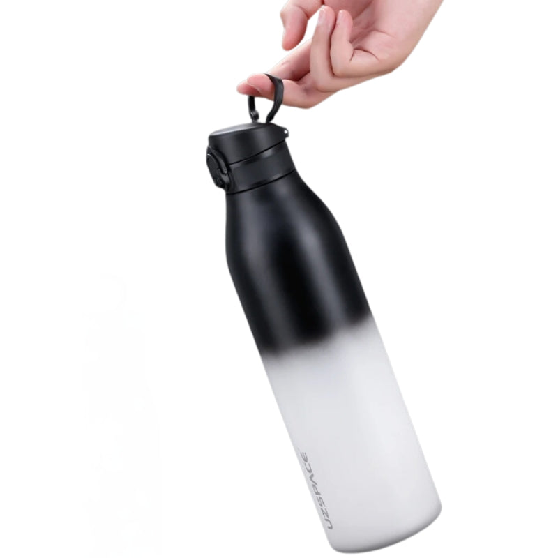 stainless steel water bottle held in hand - Pink and Blue - Orange and Red - White and Black - Blue and Red - Sky Blue and Navy Blue - Yellow and Green