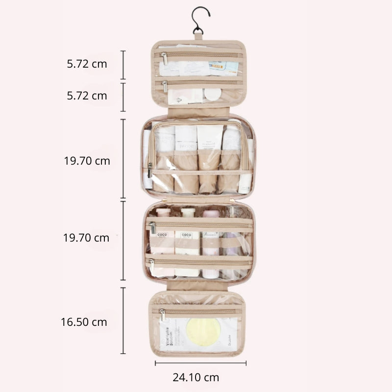 large luxury women's toiletry bag open compartment - Black - Pink