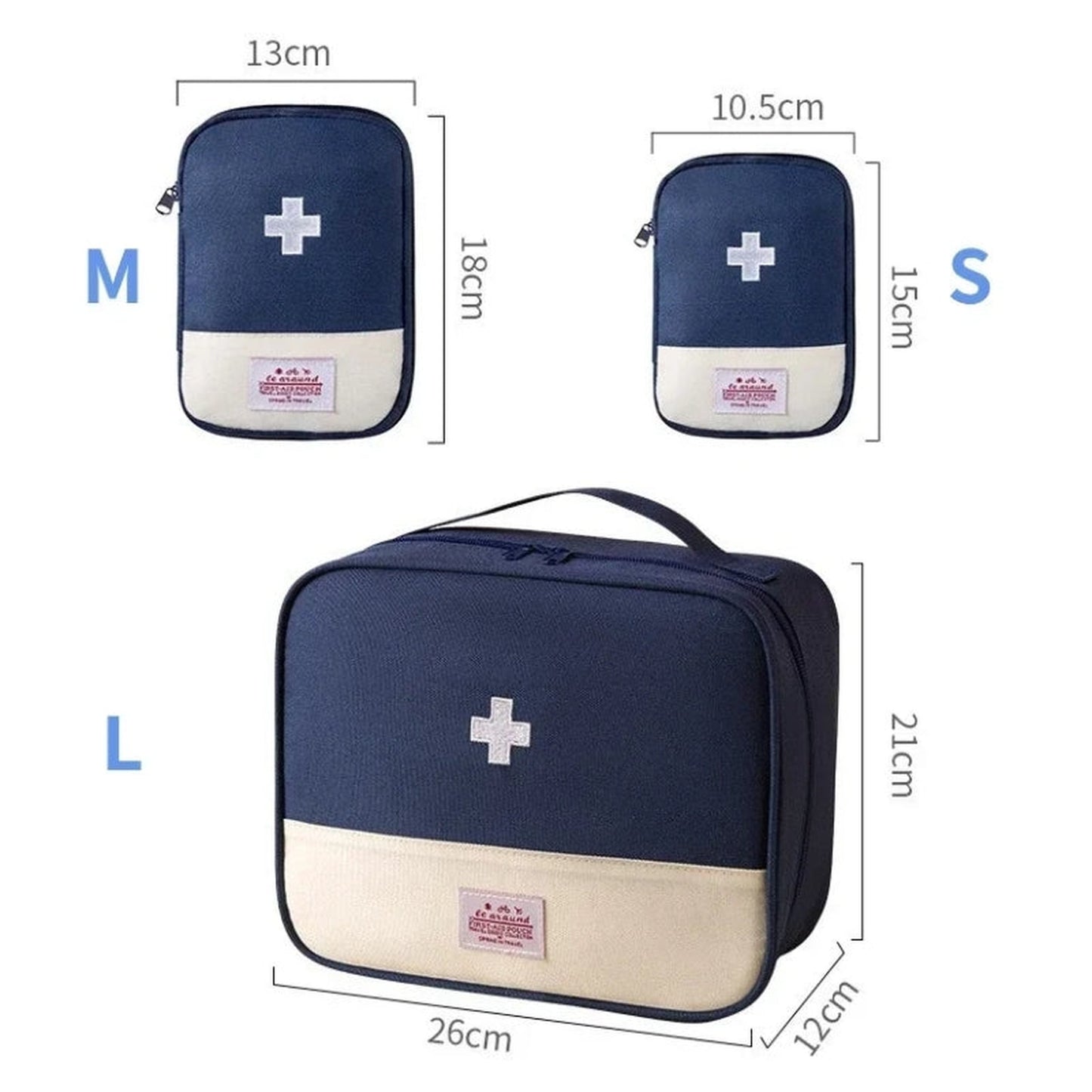 travel medication pouch three sizes aligned - Yellow - Red - Pink - Blue