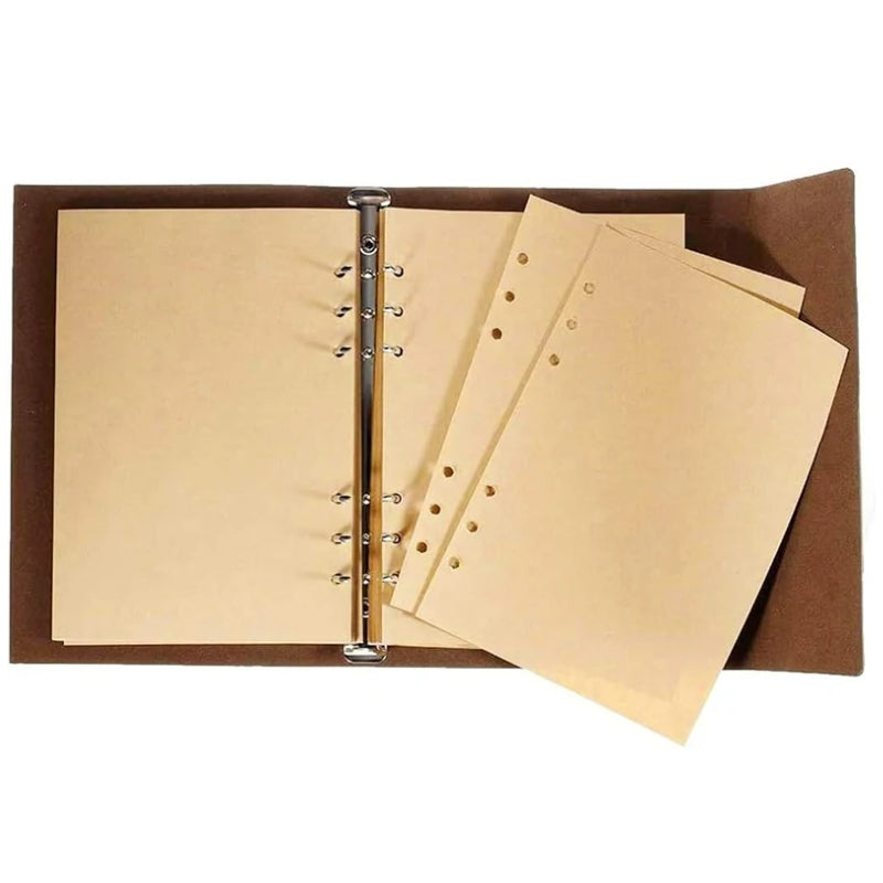 faux leather travel notebook cover pages open - Red - Green - Blue - Black - Light Brown - Dark Brown - Perforated Leaves