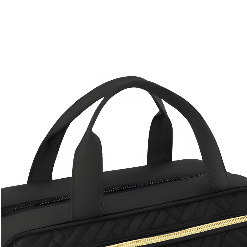 large luxury women's toiletry bag close up handle - Black - Pink