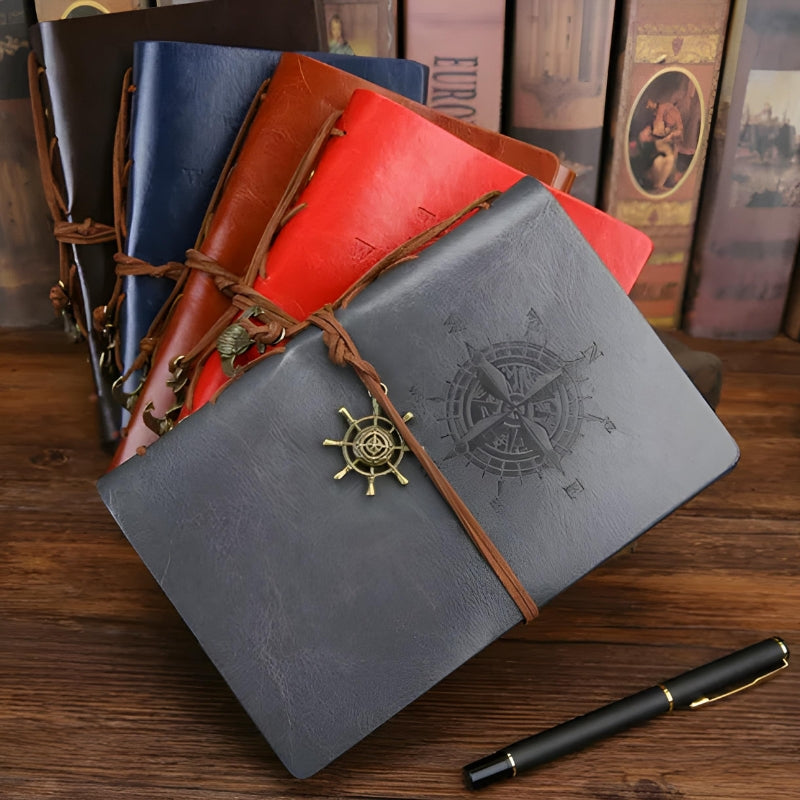 faux leather travel notebook cover five notebooks stacked - Red - Green - Blue - Black - Light Brown - Dark Brown - Perforated Leaves