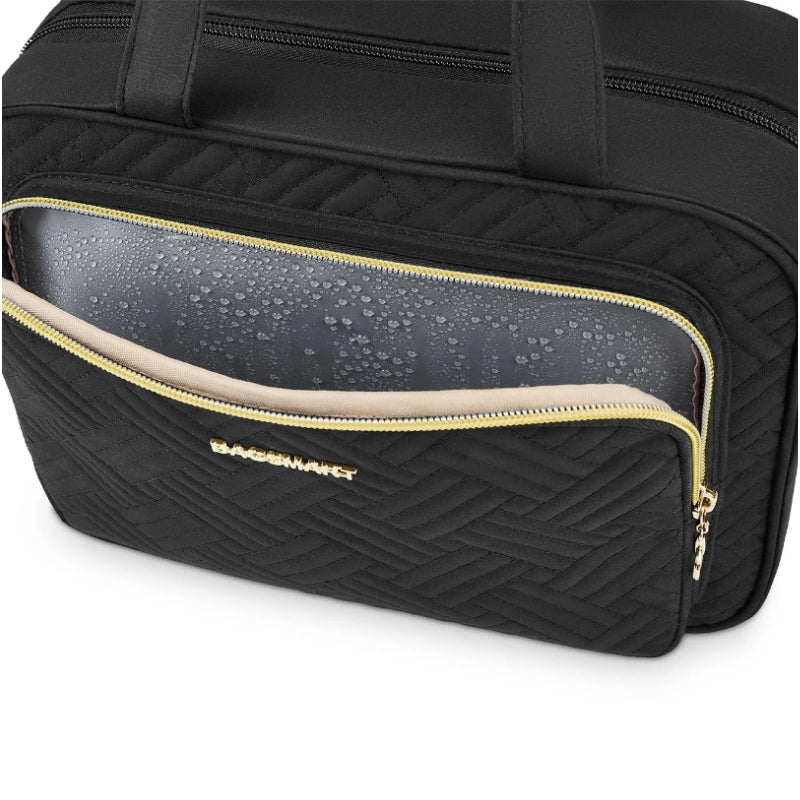 large luxury women's toiletry bag close up zip closure - Black - Pink