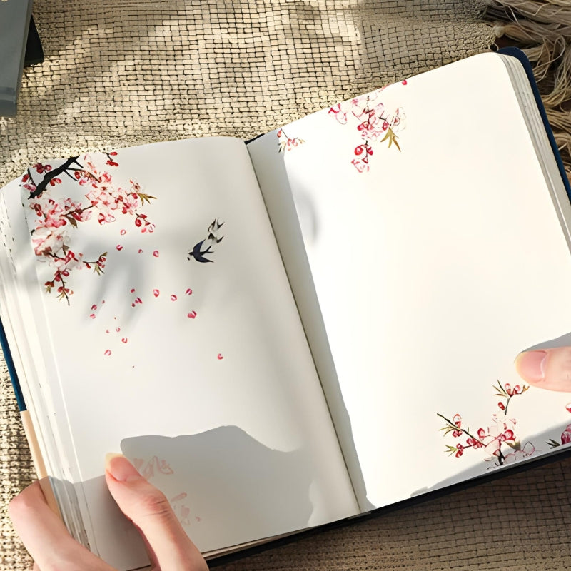 beautiful notebook illustrated pages open - Green - Blue - Black - Grey - Gray