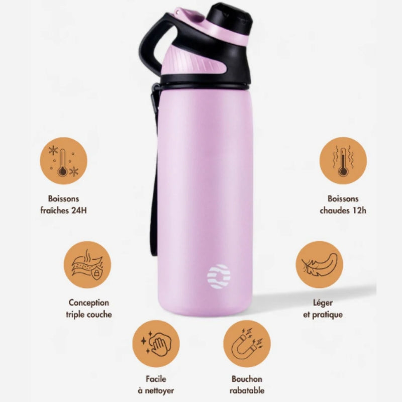 insulated bottle 1l close up on bottle - Turquoise to Lavender Gradient - Navy Blue - Black - Green - Lavender