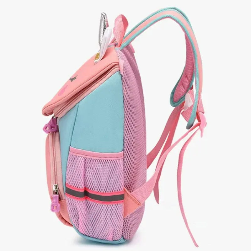 customizable children's backpack detailed side view - Pink and Purple - Pink and Sky Blue - Pink and Navy Blue - Red and Navy Blue - Sky Blue and Navy Blue - Yellow and Navy Blue - Royal Blue and Navy Blue