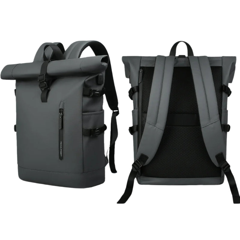 waterproof roll top backpack front back view - Green - Black - Grey - Gray - Pink - Navy Blue