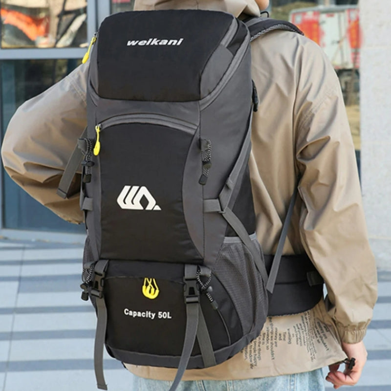 50 liters hiking backpack worn on back - Orange - Black - Navy Blue - Red - Green