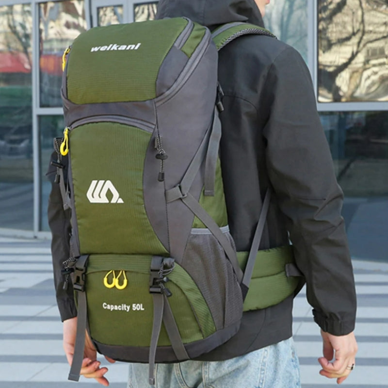 50 liters hiking backpack worn on back - Orange - Black - Navy Blue - Red - Green