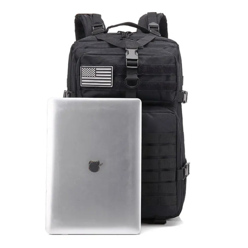 military hiking backpack close up on bag - Beige - Black - Green