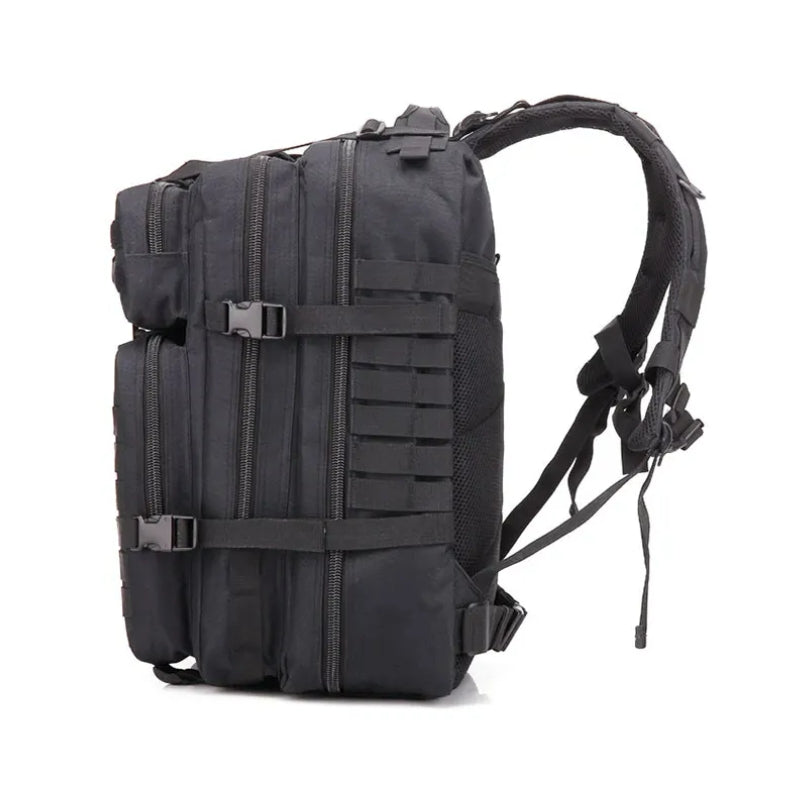 military hiking backpack detailed side view - Beige - Black - Green