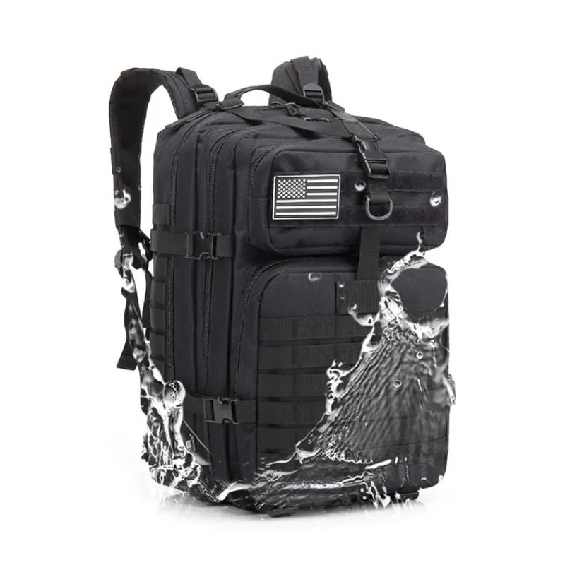 military hiking backpack close up on bag - Beige - Black - Green