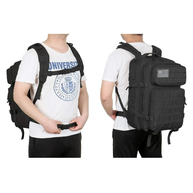 military hiking backpack worn on back - Beige - Black - Green