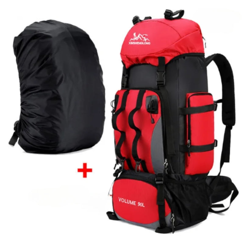 trekking backpack - Red - With Water-Resistant Cover
