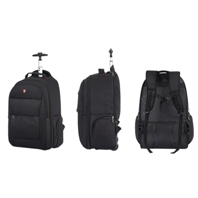 rolling backpack suitcase three different angles - Black