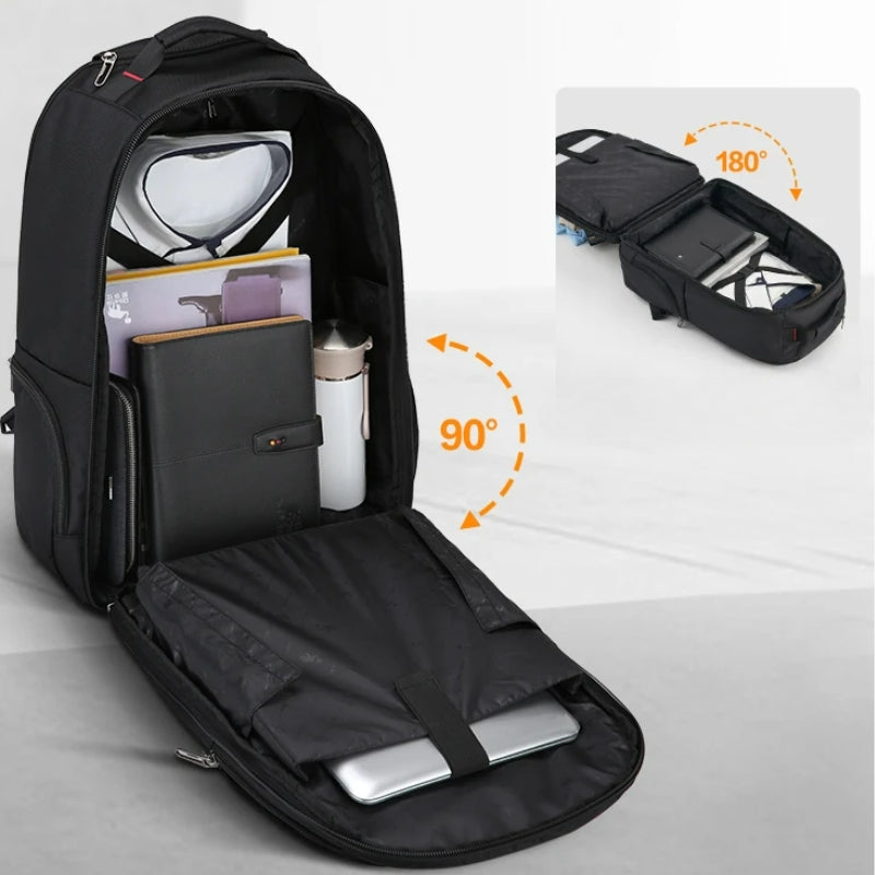 wheeled backpack suitcase open compartment - Black