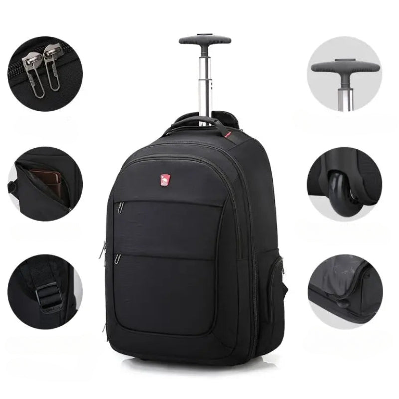 wheeled backpack suitcase close up zip closure - Black