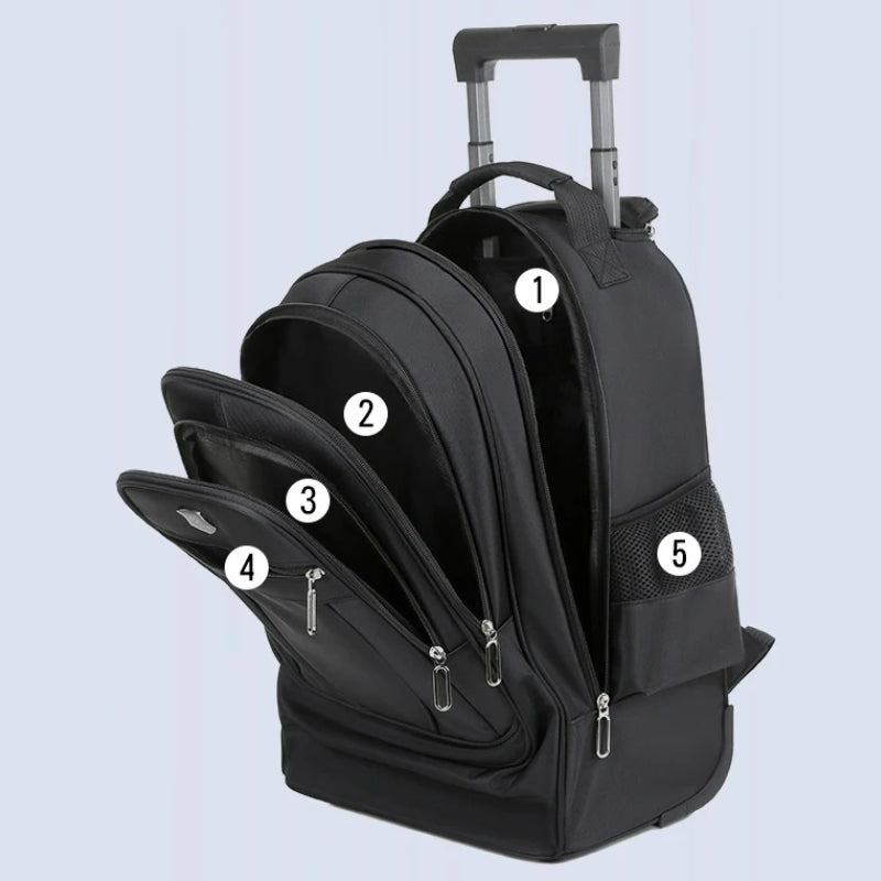 wheeled backpack open compartments - Navy Blue - Grey - Gray - Black