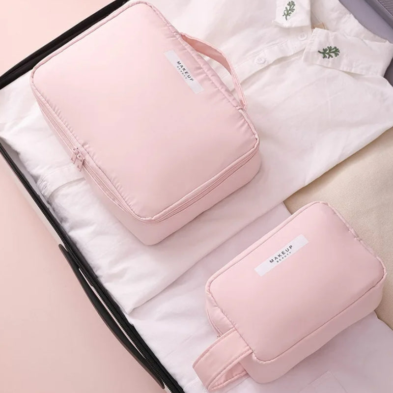women's toiletry and makeup bag two sizes laid down - Pink - Sky Blue - Green - Grey - Gray