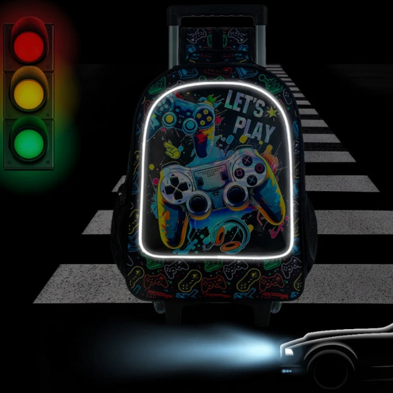 colorful graphic design rolling backpack - Games Console