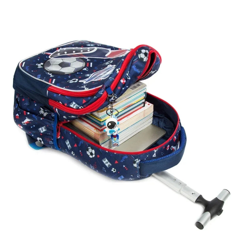 children's backpack and wheels open compartment - Mermaid Pattern 1 - Mermaid Pattern 2 - Unicorn Pattern - Football Pattern 1 - Football Pattern 2