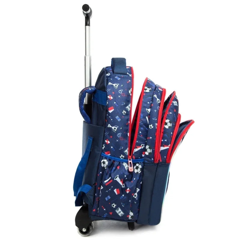 children's backpack and wheels closure details - Mermaid Pattern 1 - Mermaid Pattern 2 - Unicorn Pattern - Football Pattern 1 - Football Pattern 2