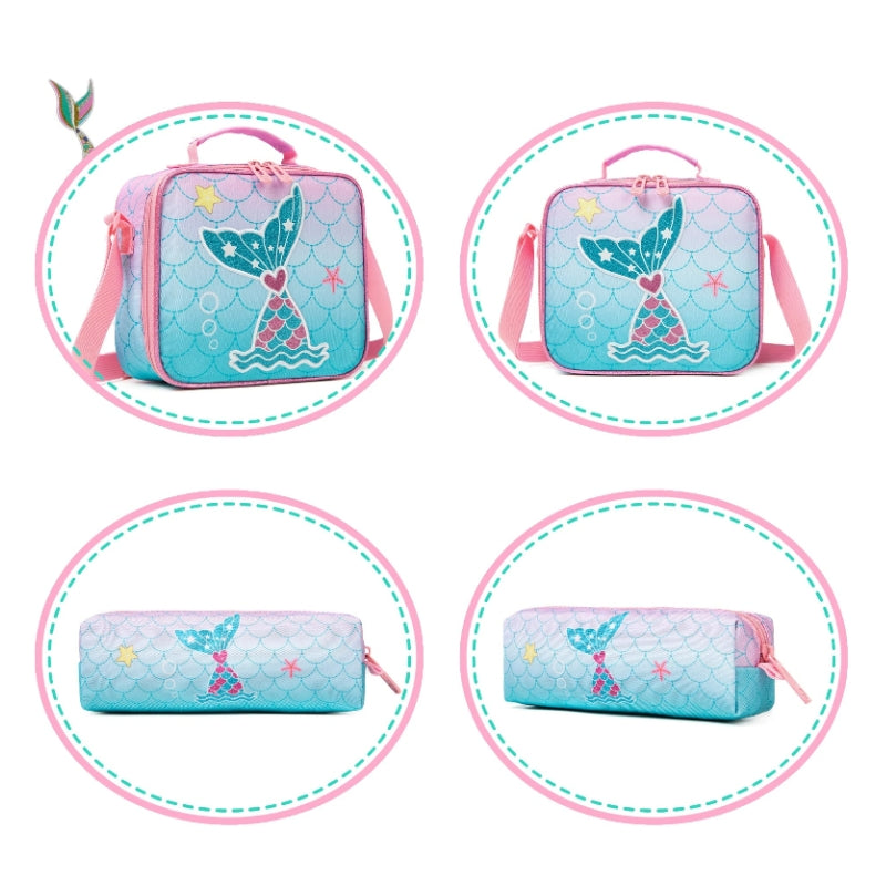 children's backpack 6 years two different angles - Deer Pattern - Llama Pattern - Giraffe Pattern - Mermaid Pattern 1 - Mermaid Pattern 2