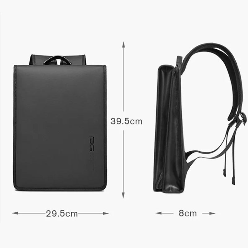 luxury men's laptop backpack dimensions displayed - Black - Grey - Gray