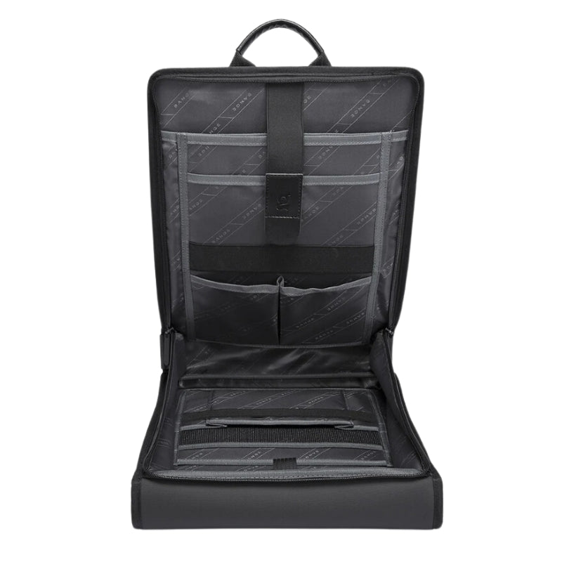 luxury men's laptop backpack compartment open - Black - Grey - Gray