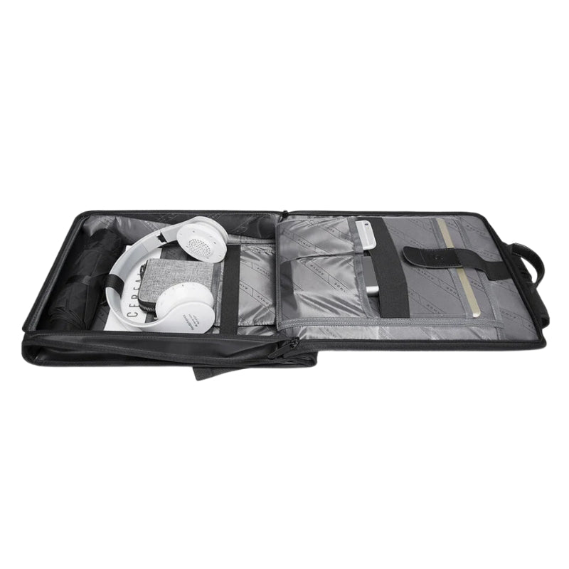 luxury men's laptop backpack compartment open - Black - Grey - Gray