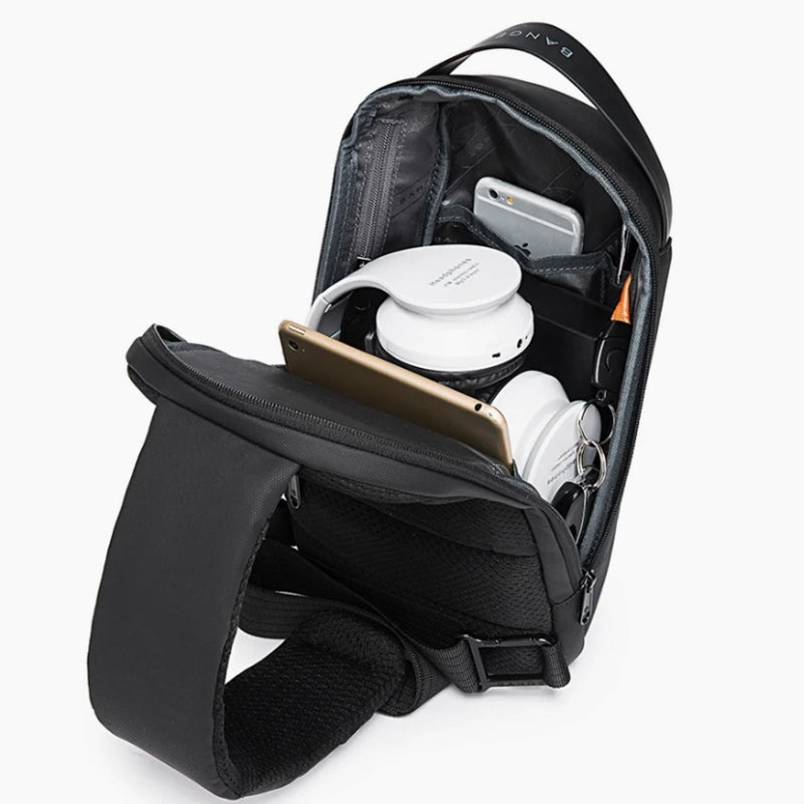 men's chest bag open compartment - Navy Blue - Grey - Gray - Black