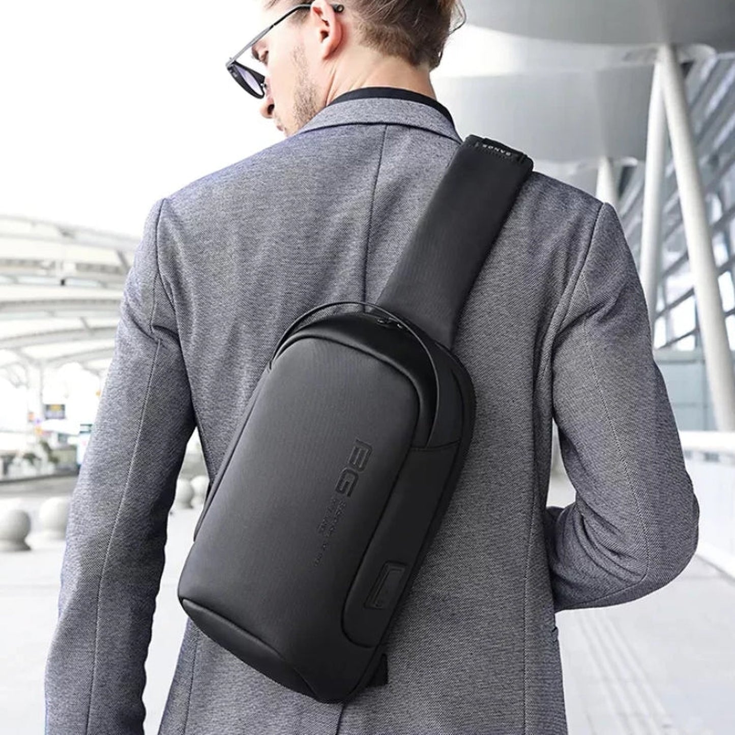 men's chest bag worn on shoulder - Navy Blue - Grey - Gray - Black