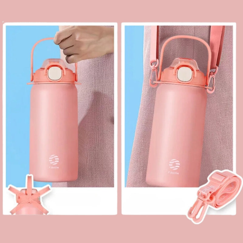 large capacity insulated water bottle held in hand - Green - White - Pink - Yellow