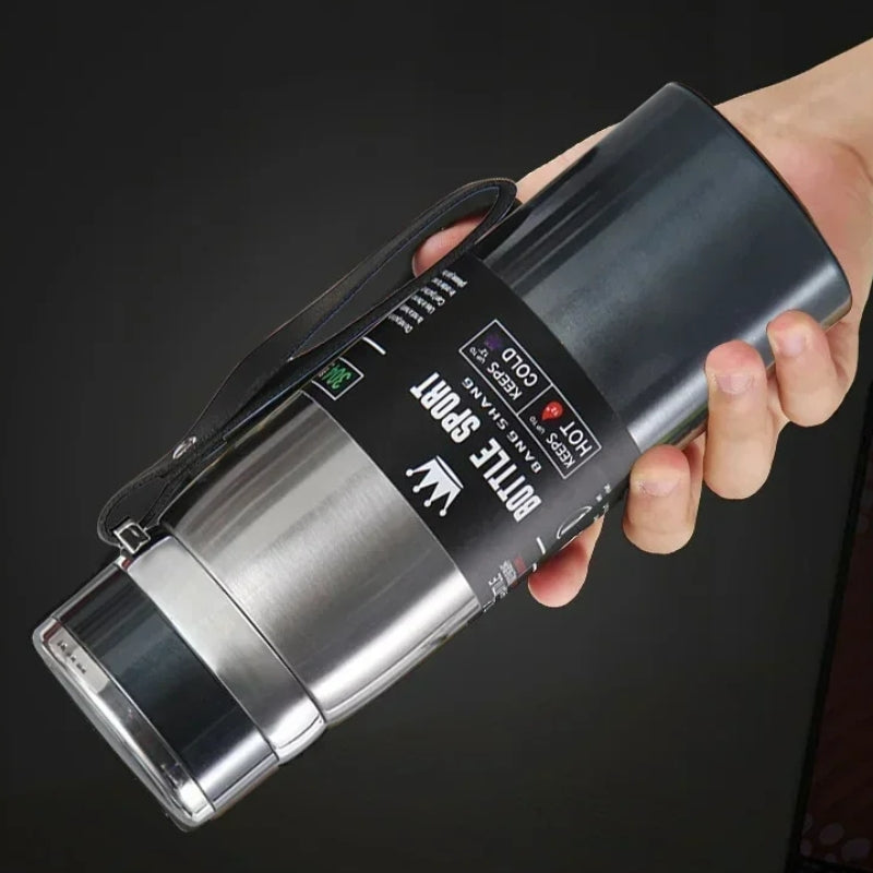 thermos with tea filter held in hand - Gold - Red - Black - Blue