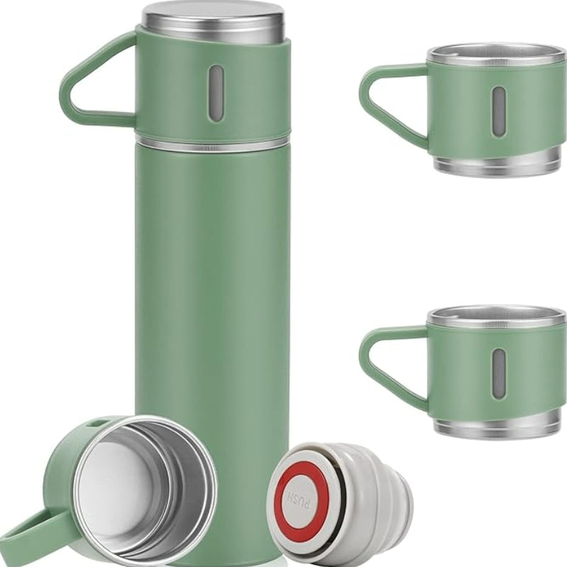 thermos with cup three cups visible - Pink - Black - Beige - Green - Grey - Gray - Blue
