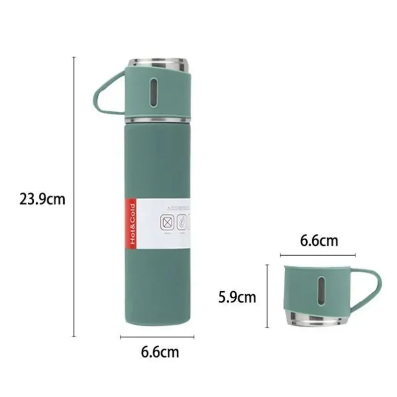 thermos with cup dimensions displayed - Pink - Black - Beige - Green - Grey - Gray - Blue