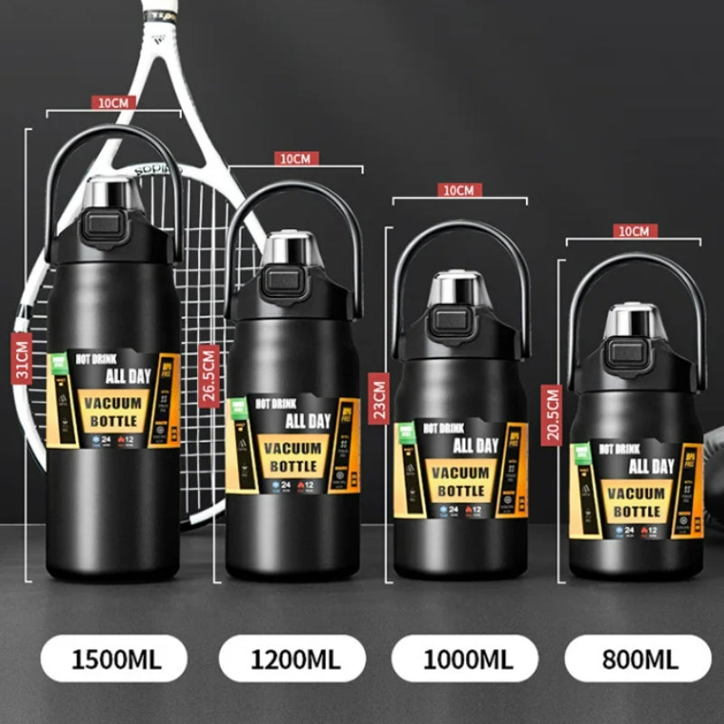 1l water bottle four sizes aligned - Turquoise Blue - Pink - Green - Navy Blue - Red - Petrol Blue - Black - White - Purple