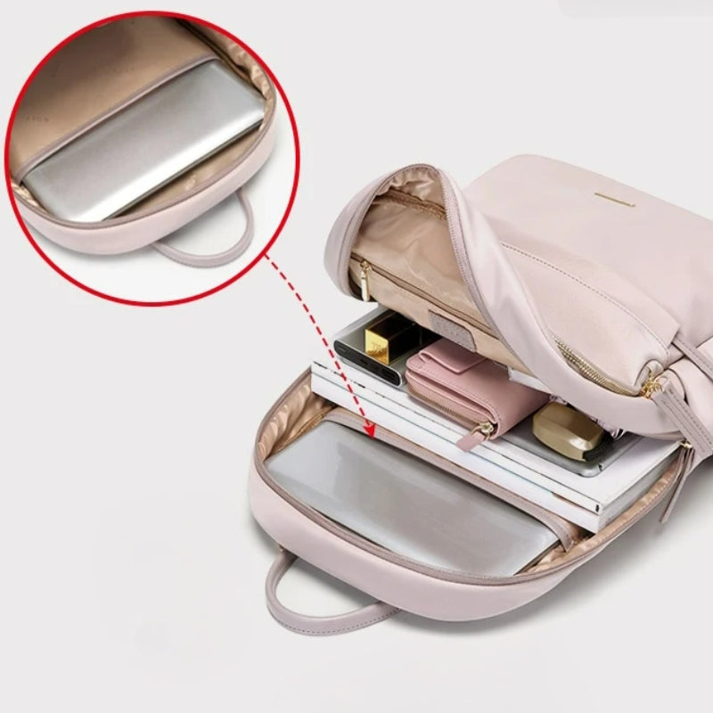 15 inch laptop backpack compartment open - Beige - Black - Pink