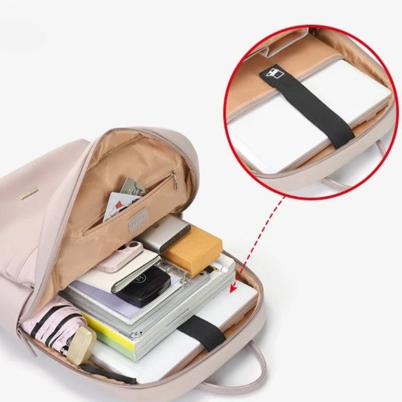 15 inch laptop backpack compartment open - Beige - Black - Pink