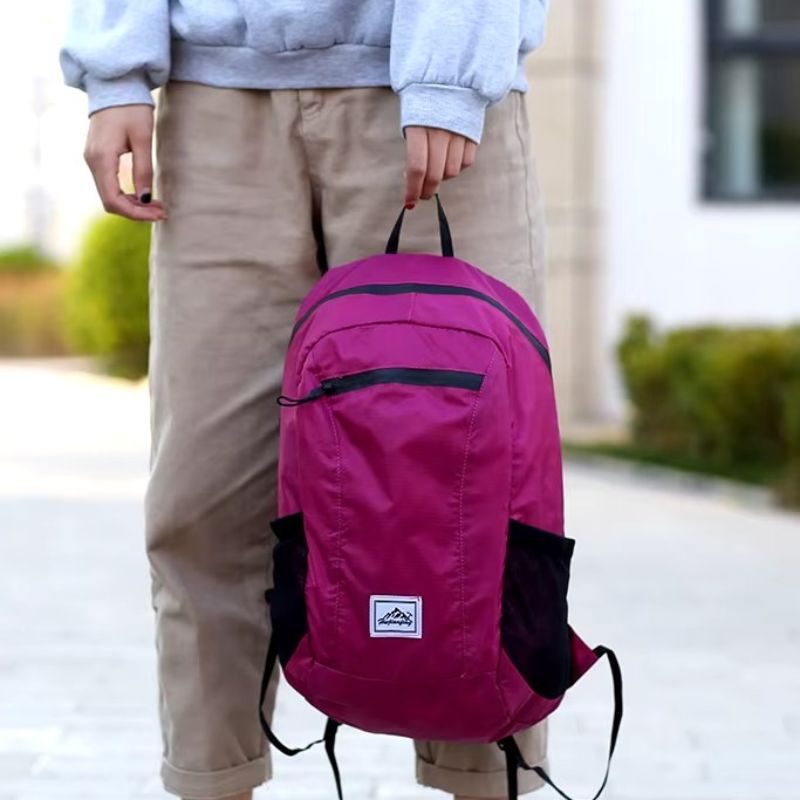 ultra-light hiking backpack hanging in hand - Pink - Green - Orange - Black - Navy Blue - Grey - Gray