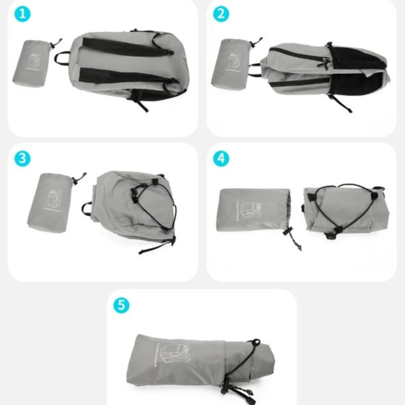 foldable and waterproof backpack folded and unfolded - Orange - Purple - Dark grey - Dark gray - Light grey - Light gray - Army green - Navy blue - Black - Sky blue