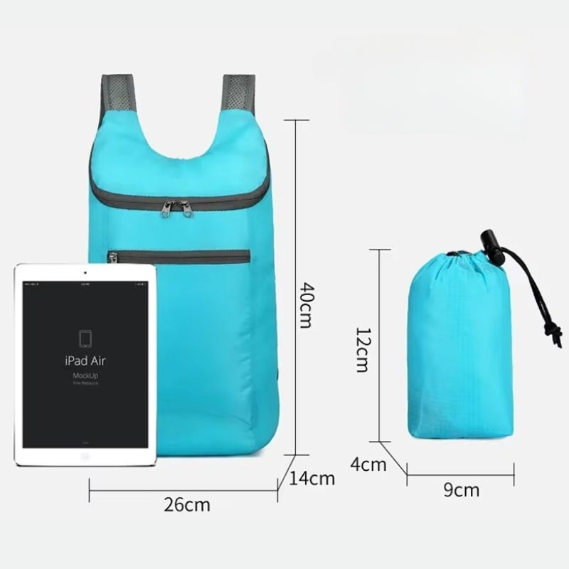 waterproof foldable backpack displayed dimensions - Black 1 - Black 2 - Blue - Fuchsia - Grey - Gray - Sky Blue - Neon green