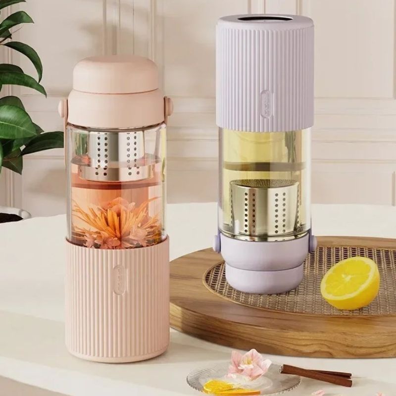 glass infuser water bottle two models side by side - Green - White - Purple