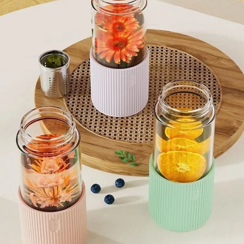 glass infuser bottle three bottles aligned - Green - White - Purple