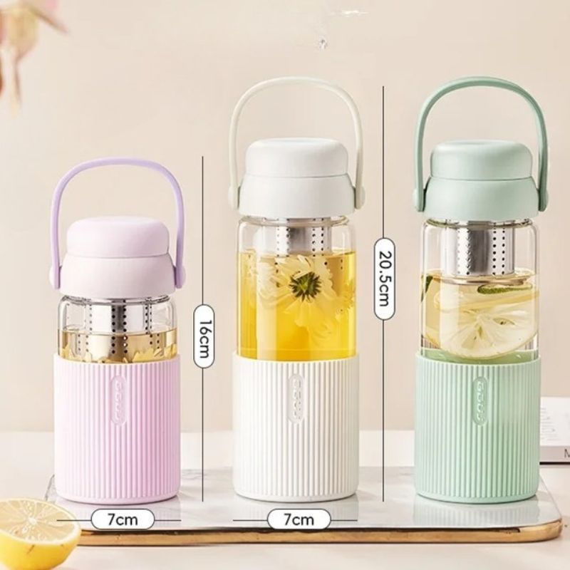 glass infuser bottle three sizes aligned - Green - White - Purple